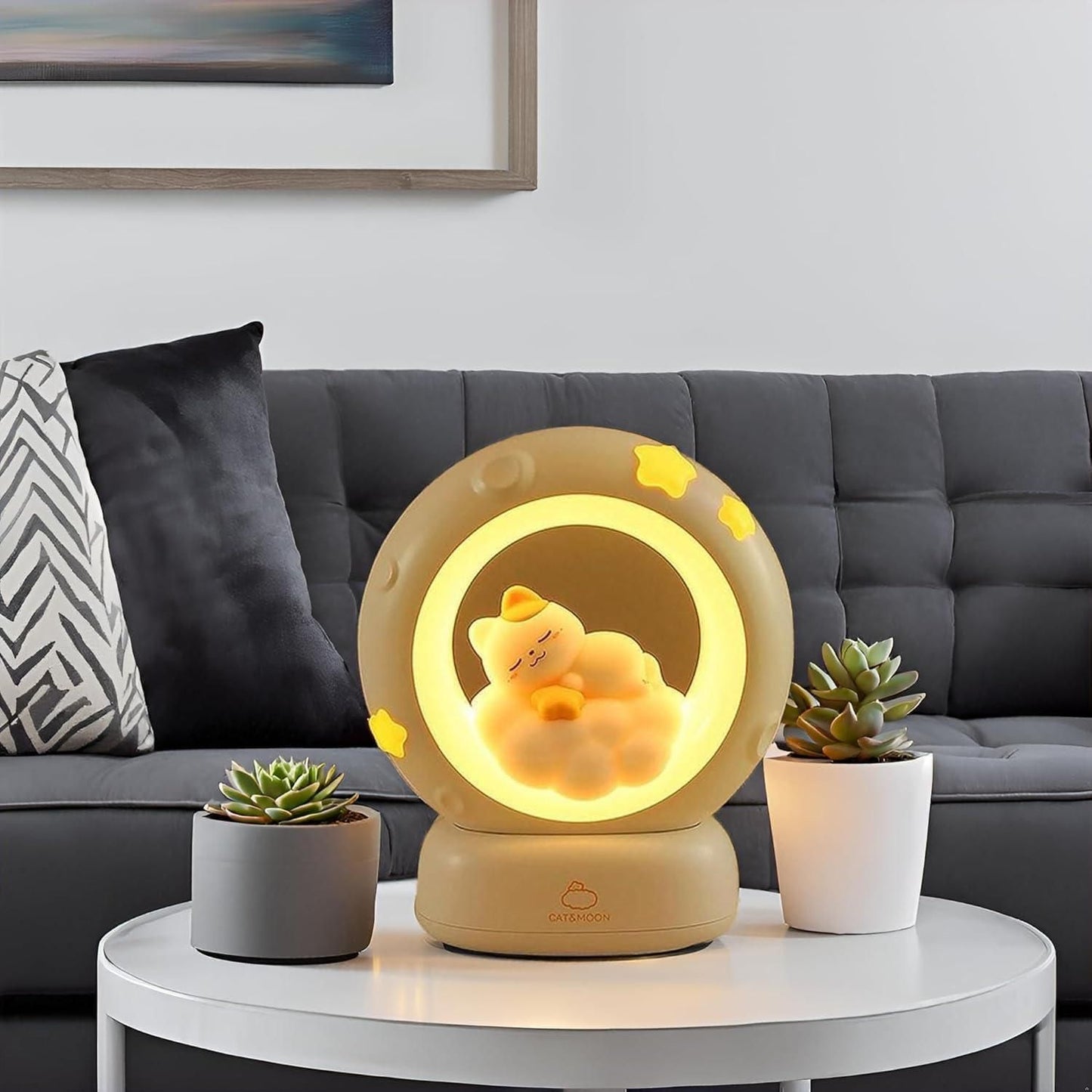🌙 Moon LED Night Lamp – Touch Control & Rechargeable | Cute Kitty Design