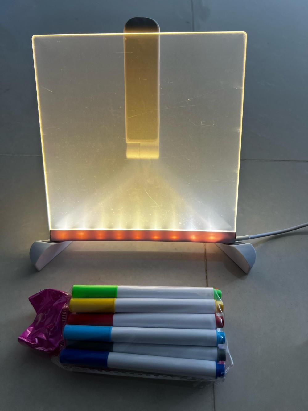 ✨ 3D LED Light Glass Acrylic Writing Pad with 12 Color Pens – Light Up Your Imagination! 💡