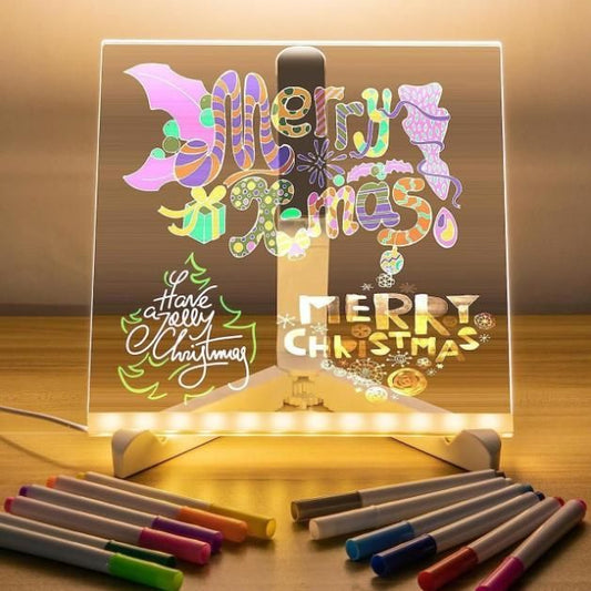 ✨ 3D LED Light Glass Acrylic Writing Pad with 12 Color Pens – Light Up Your Imagination! 💡